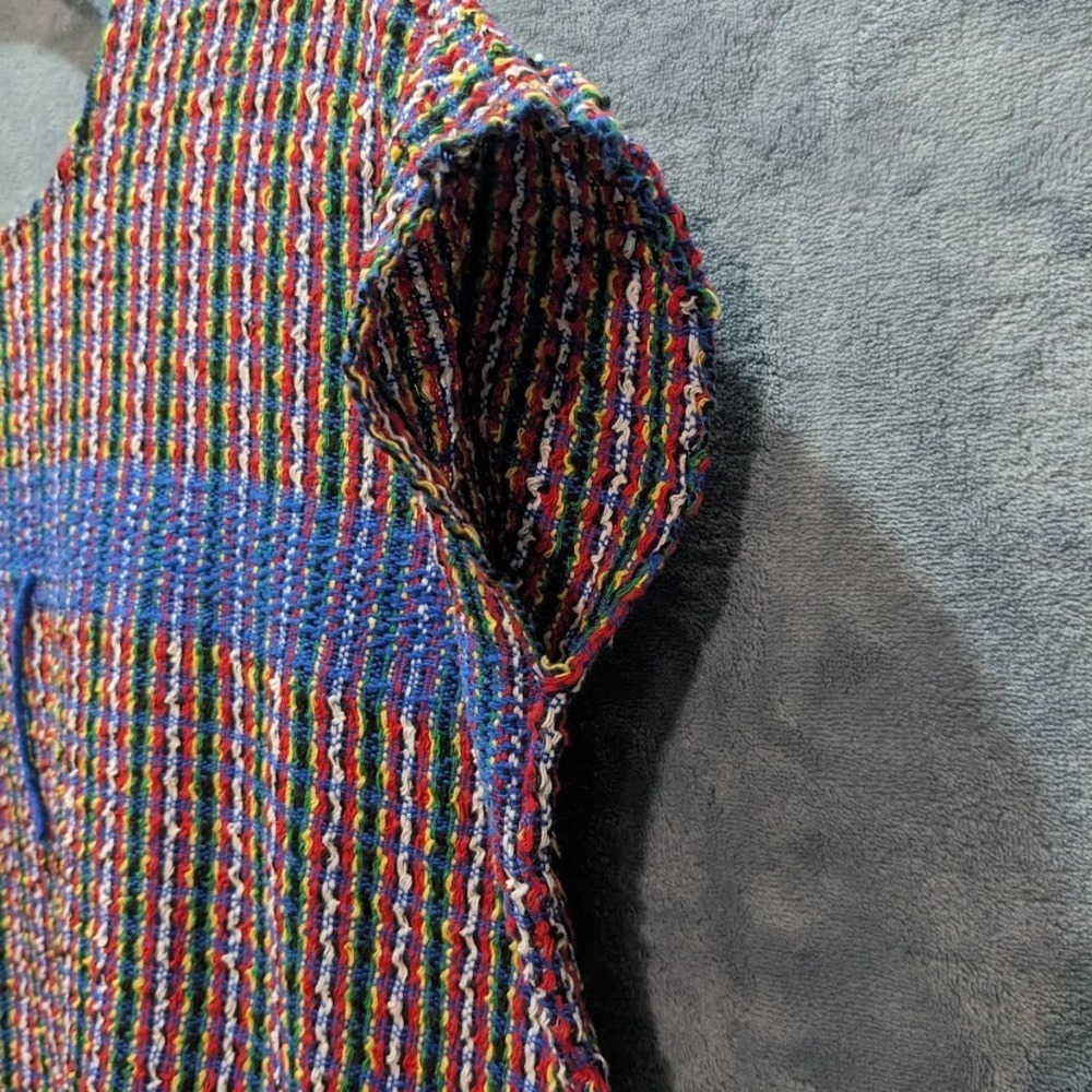 Vintage Handwoven Striped Poncho Top Boho Fringe Multi Color Sleeveless Boxy - Picture 8 of 10